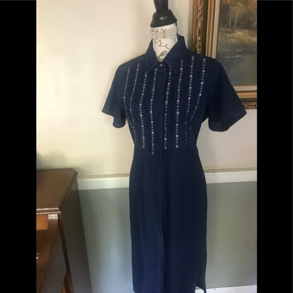 Jane Ashley Denim Ruffle Front Collard Dress PL - Picture 3 of 7